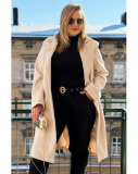 Elegantný prechodný plus size kabát na gombíky s opaskom Charlie